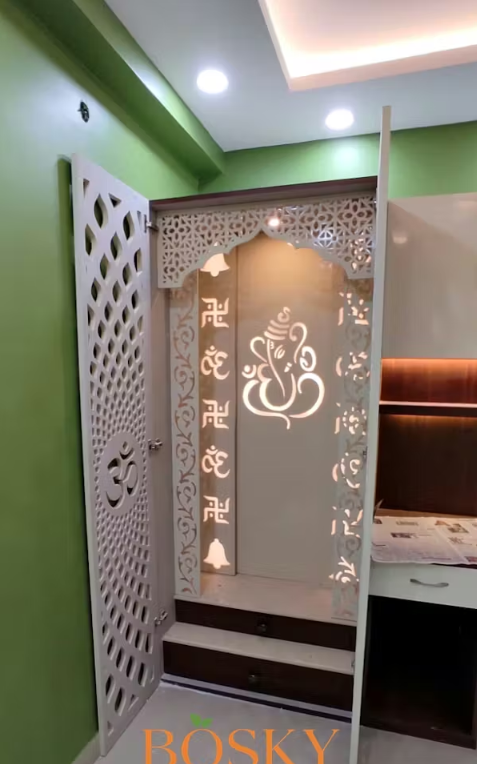 Pooja Room with Jaali Panels