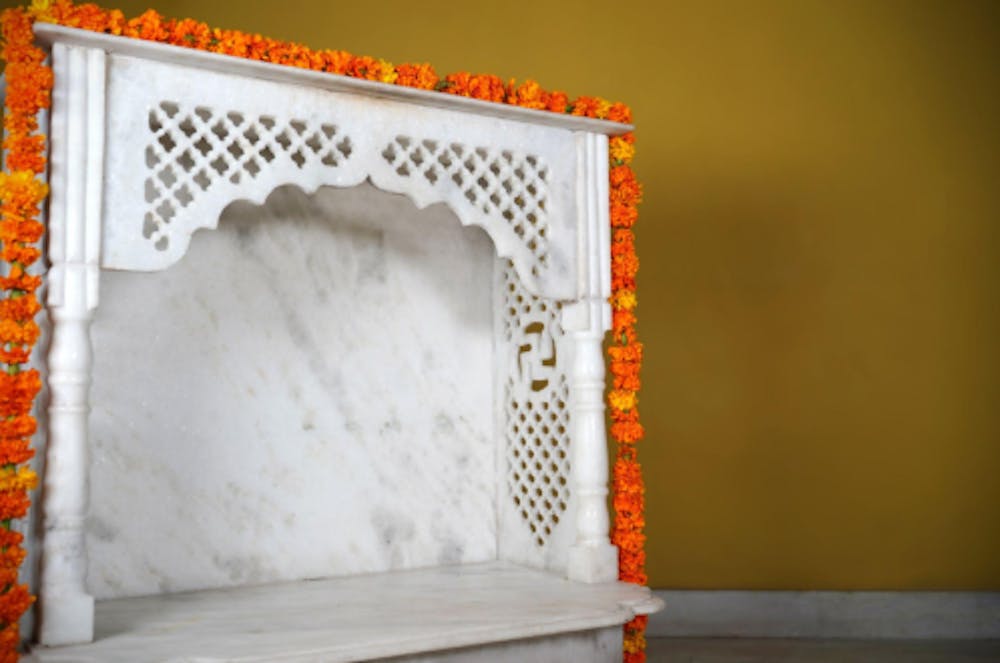 Marble Finish Pooja Room Interior