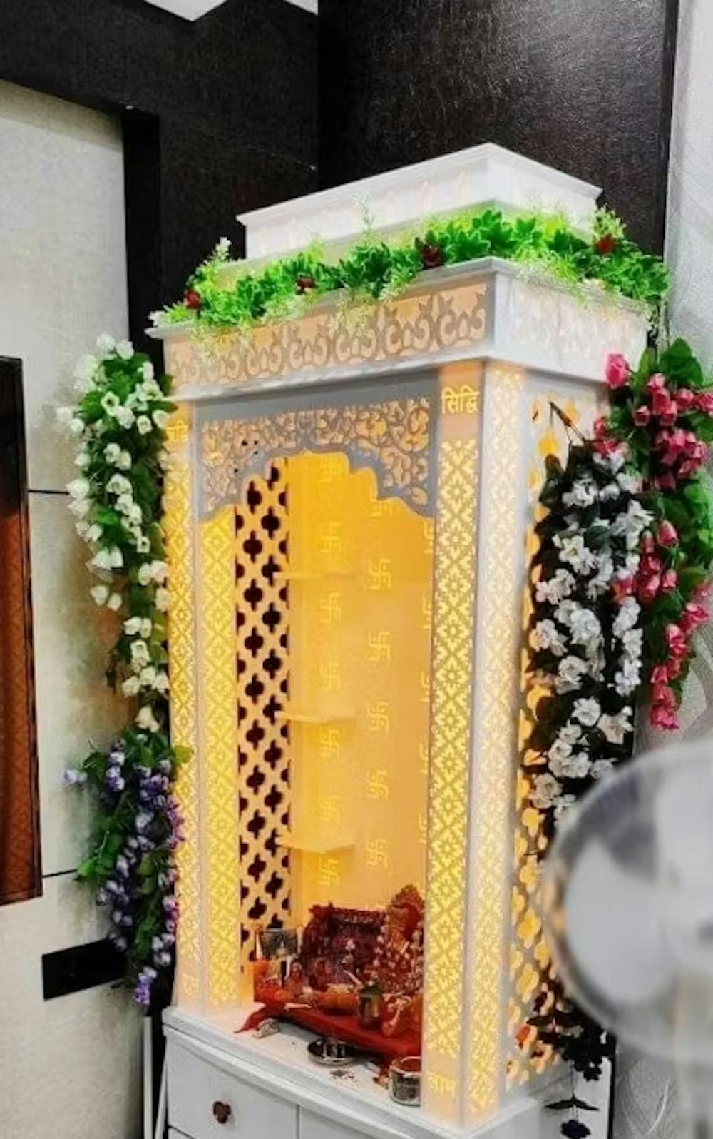 Pooja Room with Jaali Panels