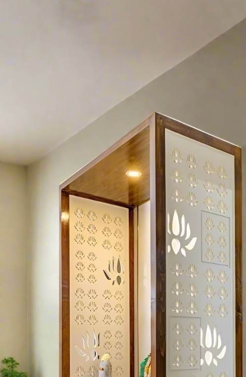 Pooja Room with Jaali Panels