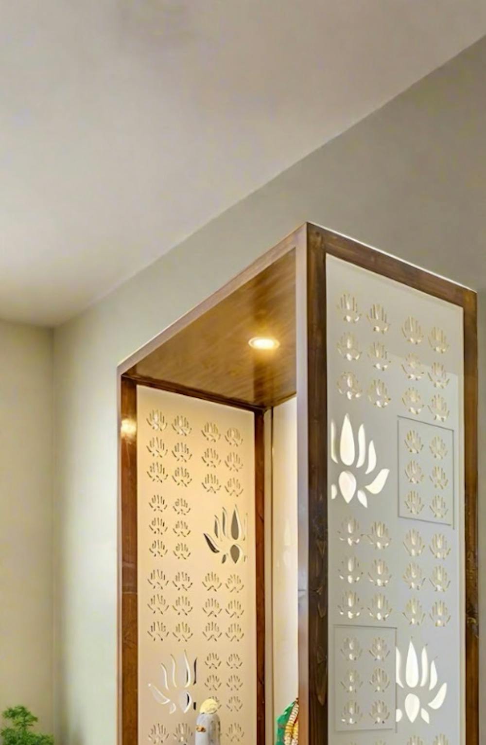 Pooja Room with Jaali Panels