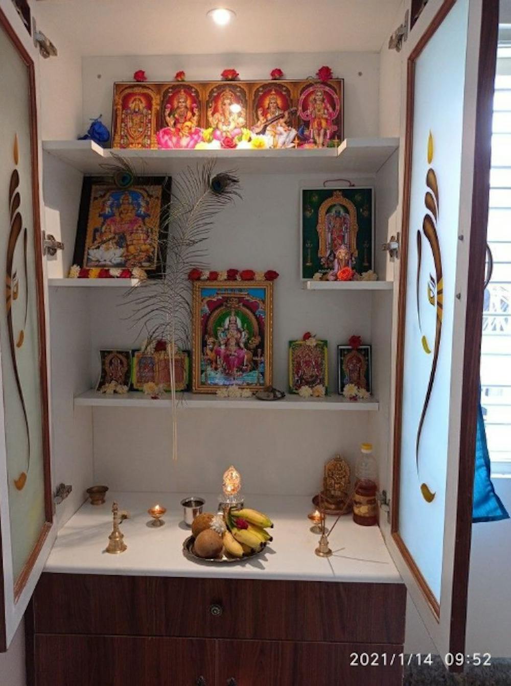 White-Themed Pooja Room
