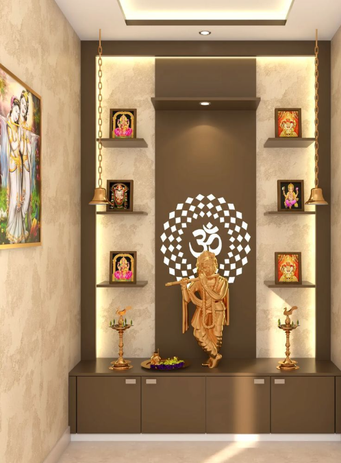 Pooja Room with Storage Drawers