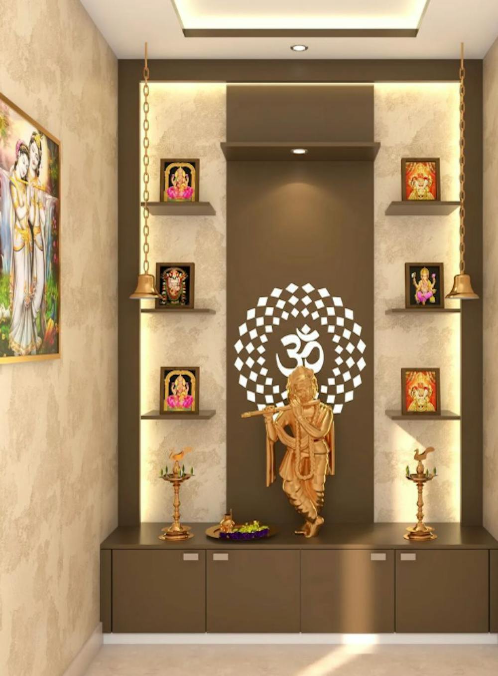 Pooja Room with Storage Drawers