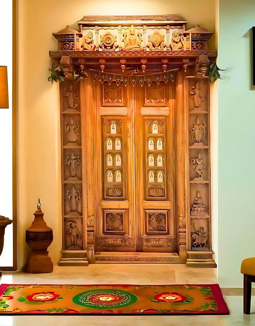 Traditional Closed-Door Pooja Room