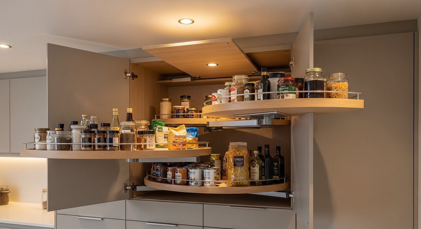 Kitchen Pantry With Integrated Wall Lazy Shelves