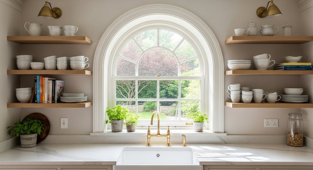 Arched Window With Open Shelving