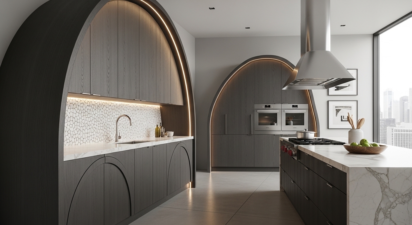 Modern Arch Shaped Kitchen Cabinets