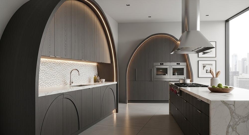 Modern Arch Shaped Kitchen Cabinets