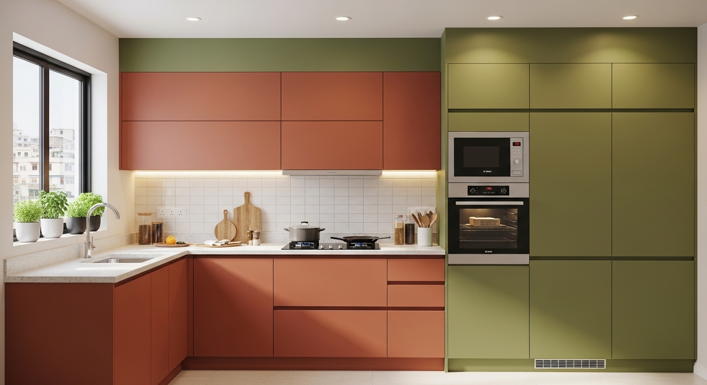 Terracotta and Olive Green kitchen