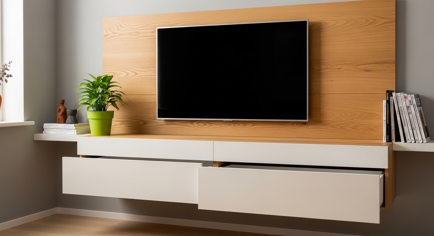 TV Panel with Storage Drawers