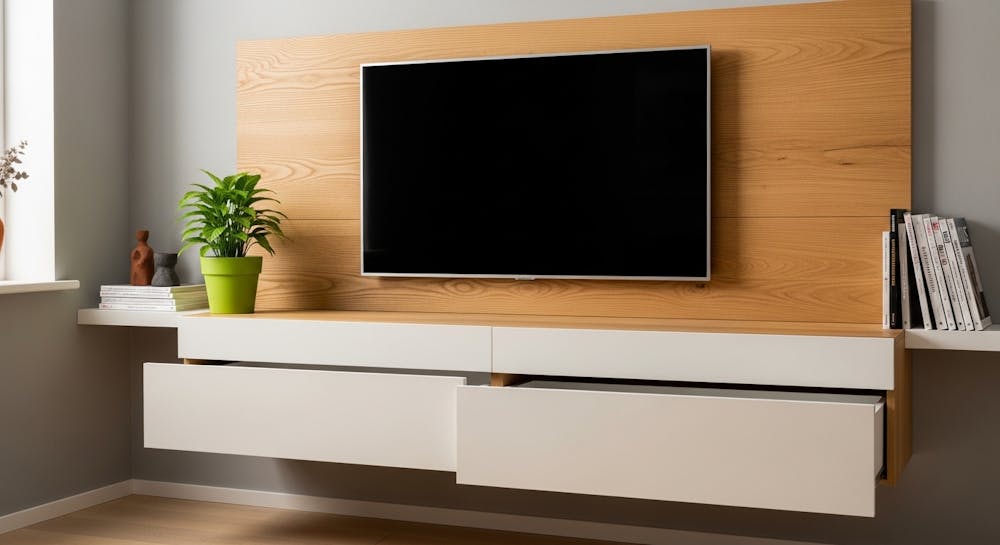 TV Panel with Storage Drawers