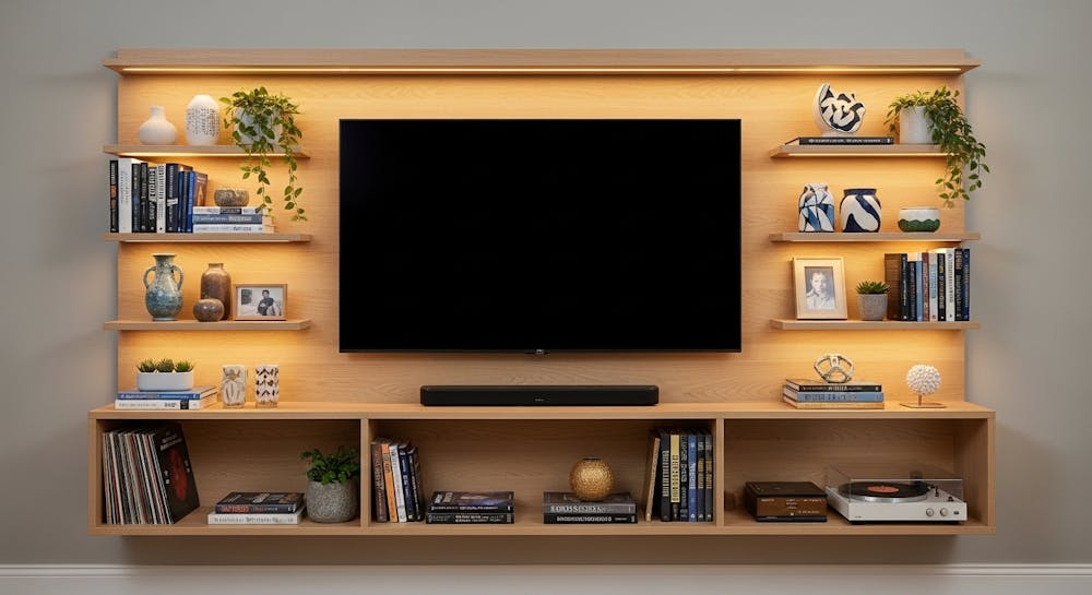 TV Panel with Open Shelves