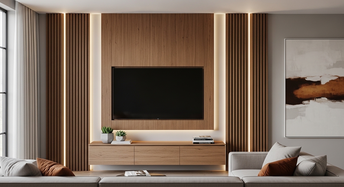 TV Panel with Vertical Wall Panels