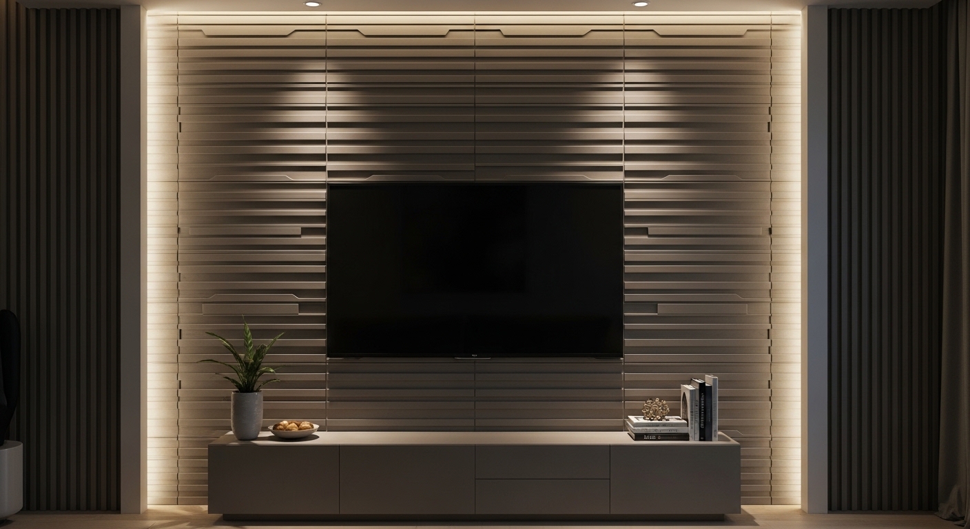 TV Panel with Textured Wall Design