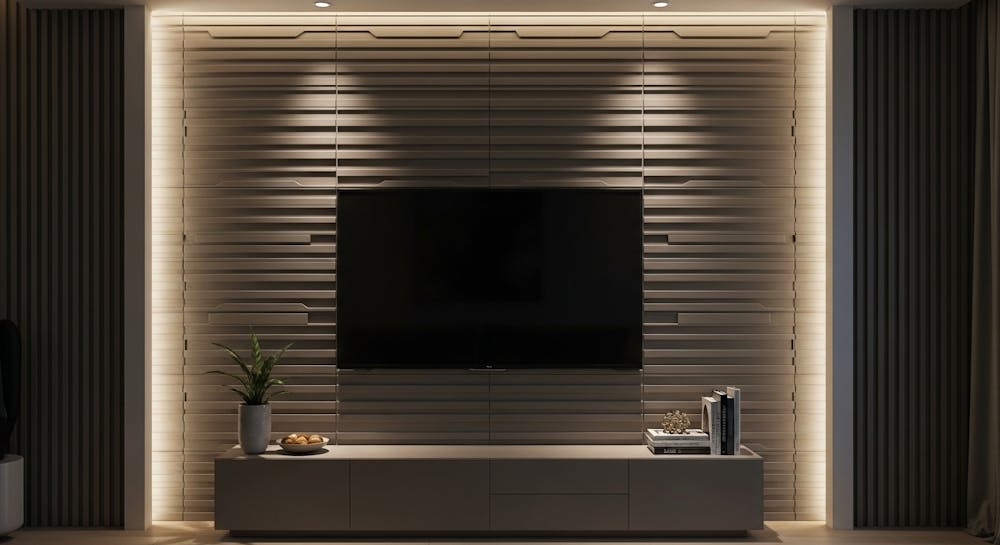 TV Panel with Textured Wall Design