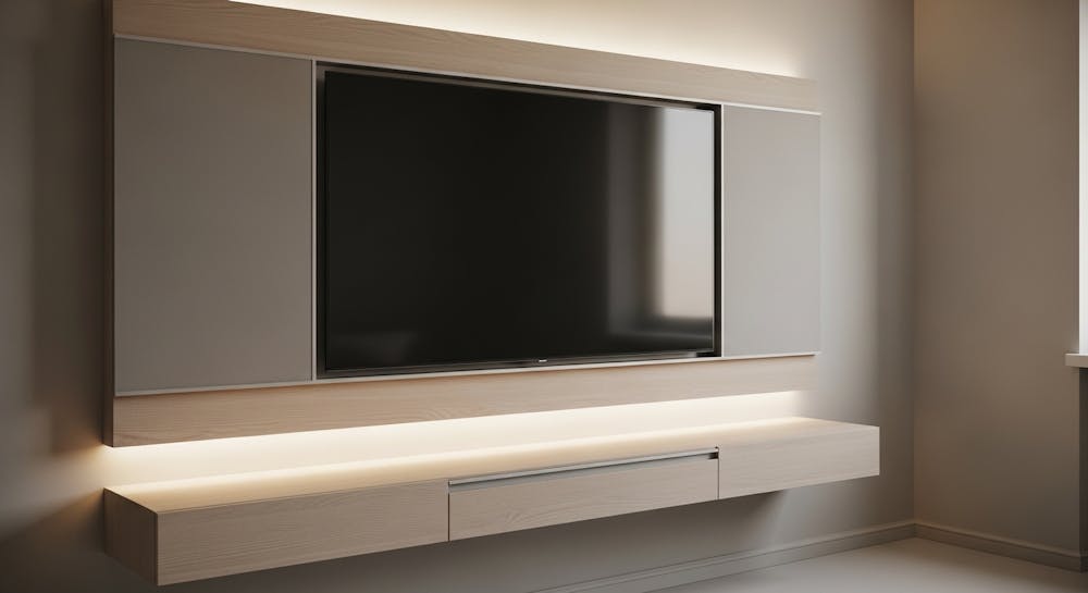 Modern TV Panel Design with Neutral Colours