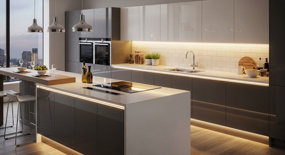 modular kitchen with lighting