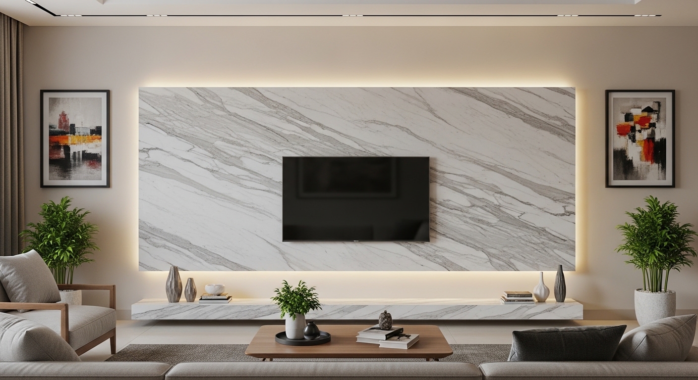 Diamond White Marble TV Panel