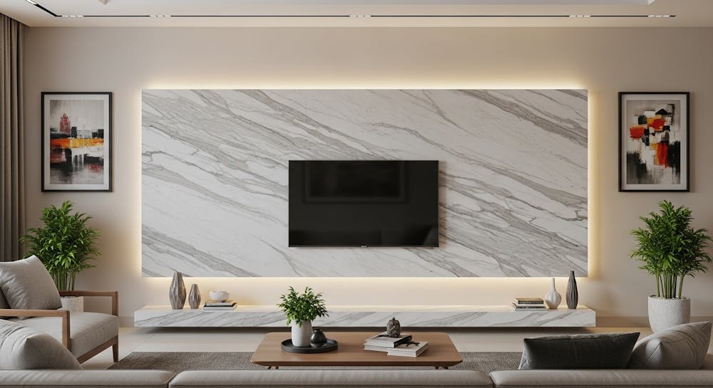 Diamond White Marble TV Panel