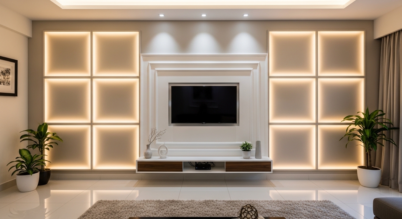LED Beige Panels and White POP TV Panel