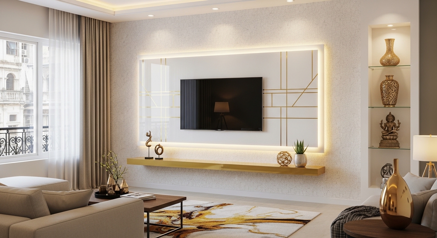 Sheer White With Golden Touch TV Panel