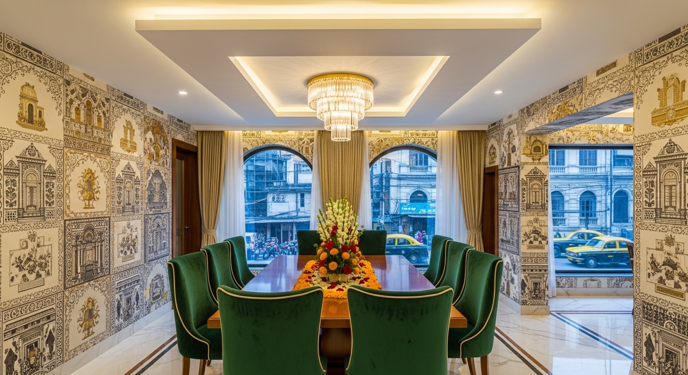 Exquisite Wallpaper with LED False Ceiling 