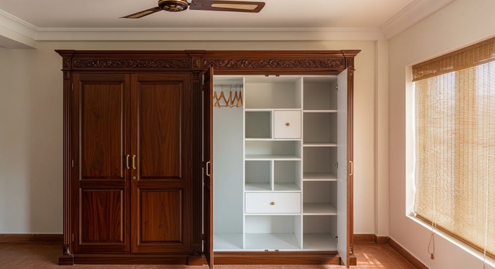 Wooden Wardrobe With White Colour Blocks
