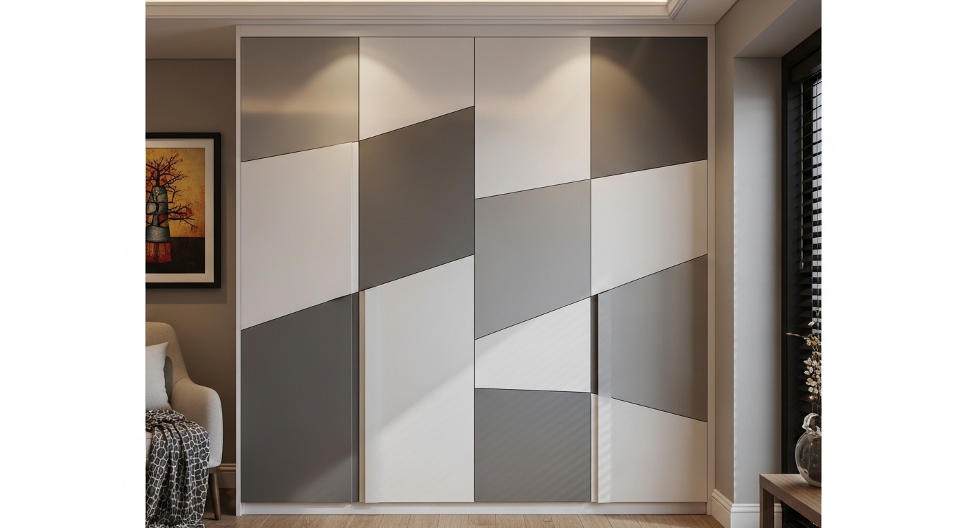 Geometric White and Grey Sunmica Wardrobe