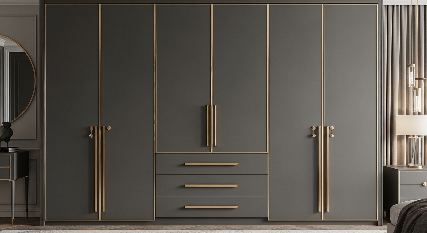 Dark Grey Wardrobe with Golden Edges