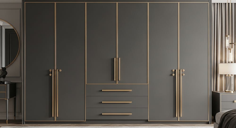 Dark Grey Wardrobe with Golden Edges