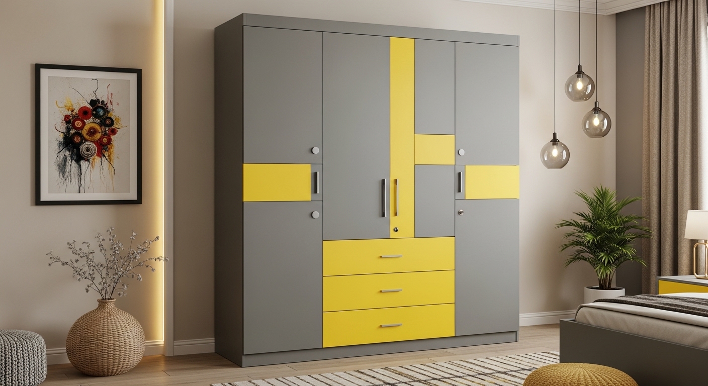 Grey and Yellow Two-Coloured Wardrobe: