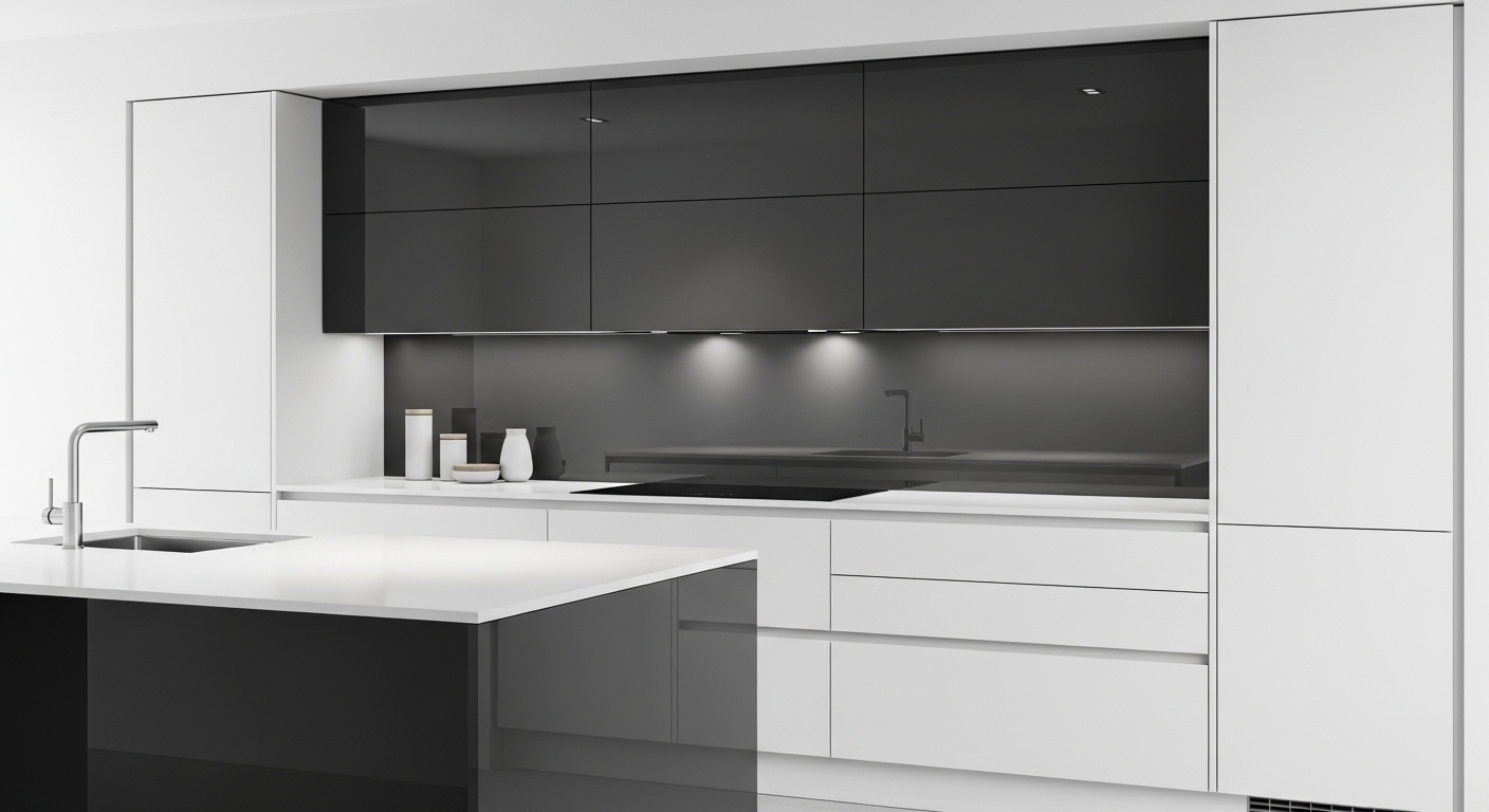 Lacquered Glass Modular Kitchen Cabinets