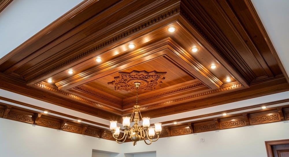 Dark Wooden Finish Traditional False Ceiling Design Ideas