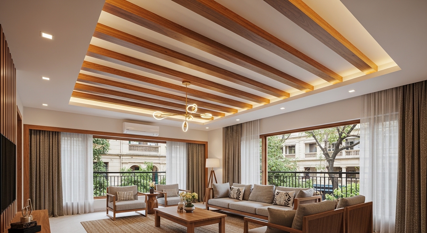 Simple Wooden Beam Design In False Ceiling Ideas 