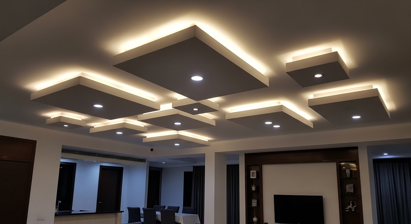 Huge Blocks With Lights As The Best False Ceiling Design 