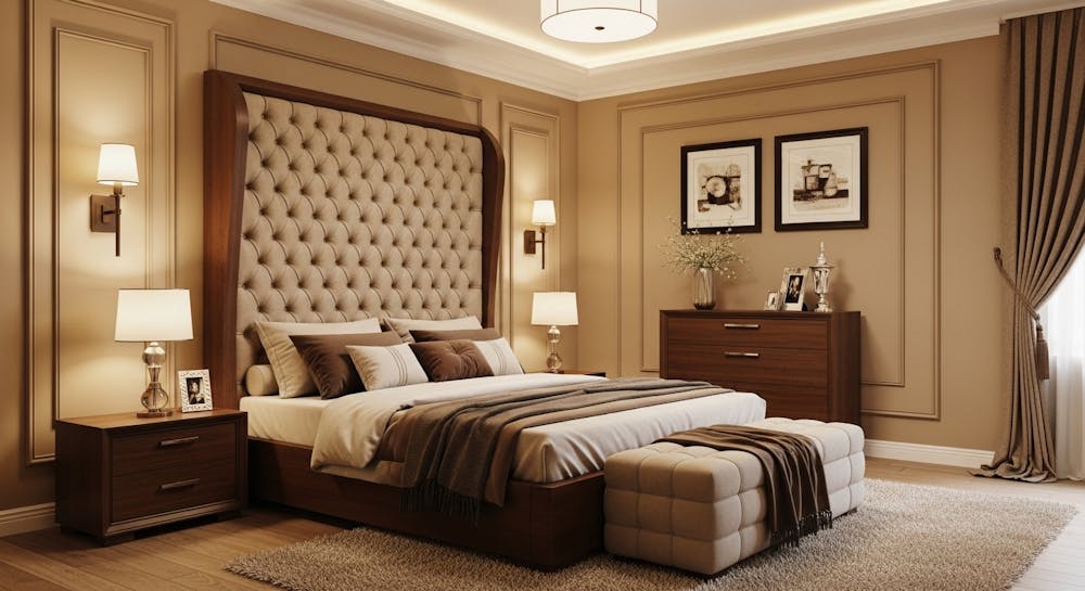 Eloquent High Bedhead with Beige and Brown Tones