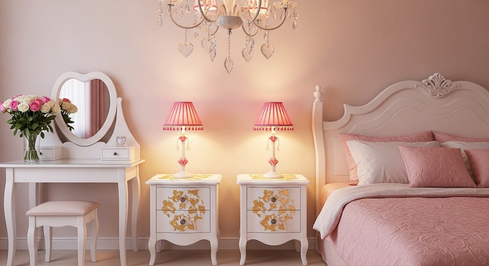 Pink and White Heart Shaped Wooden Bed