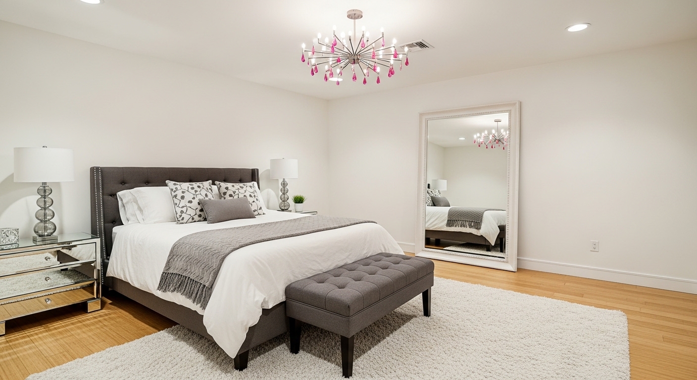 Fashionable White and Pink Platform Bed Design