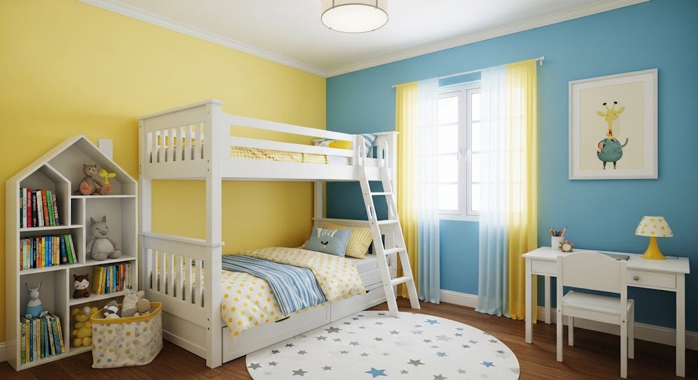 Cute Kids Bedroom with Dual-Coloured Walls