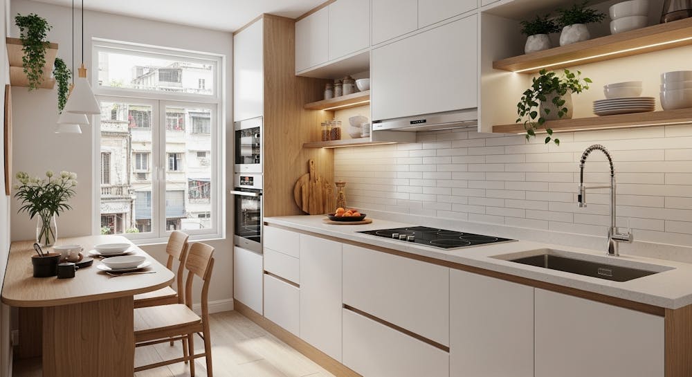 Space-Saving Parallel Kitchen With Scandinavian Design