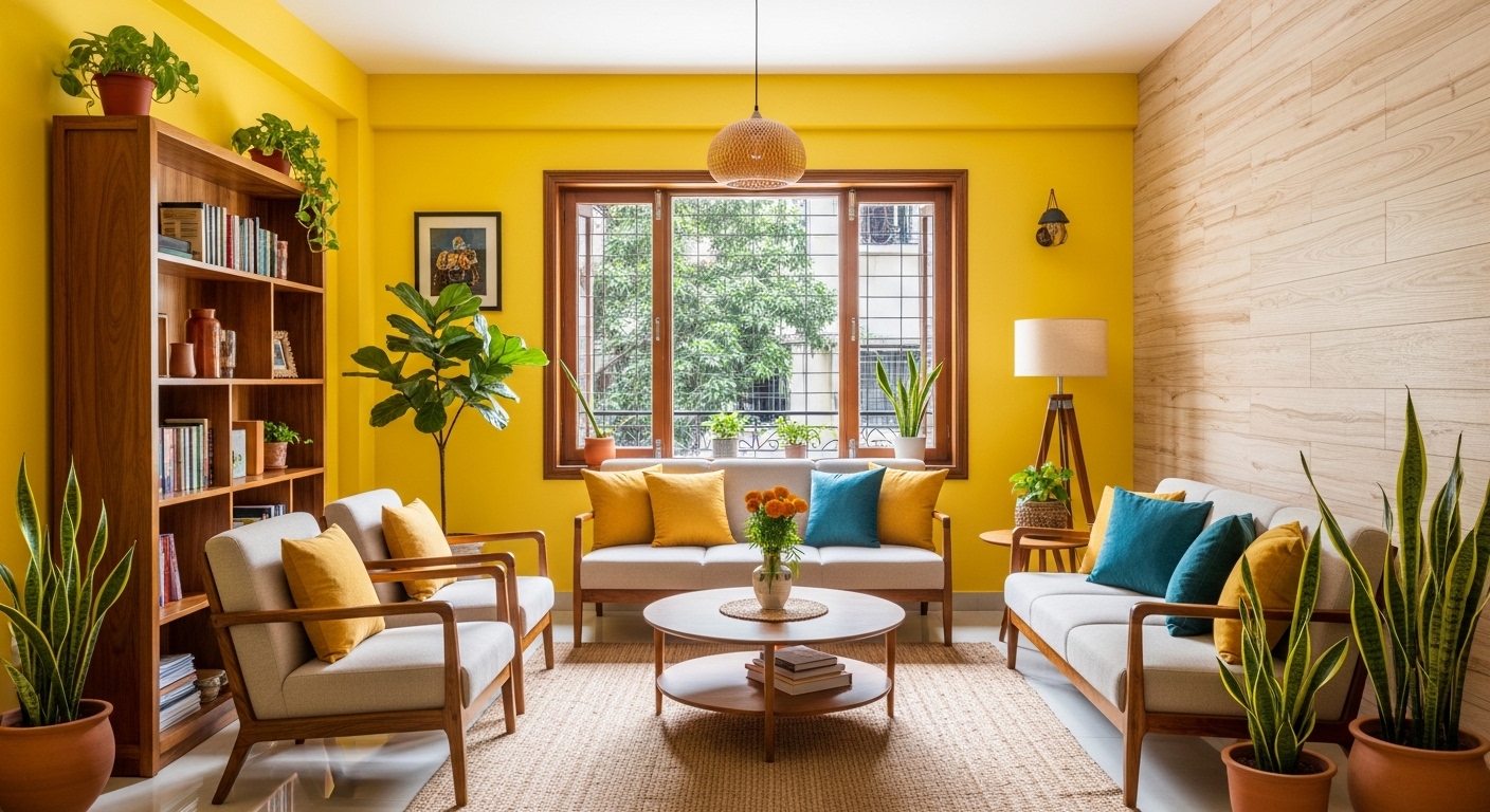 Cheerful Yellow With Natural Wood Accents