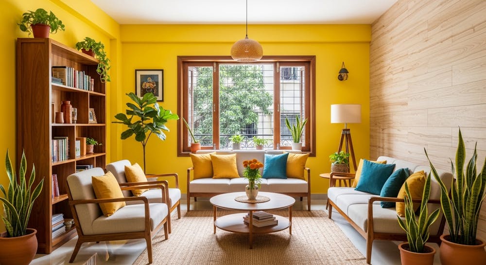 Cheerful Yellow With Natural Wood Accents