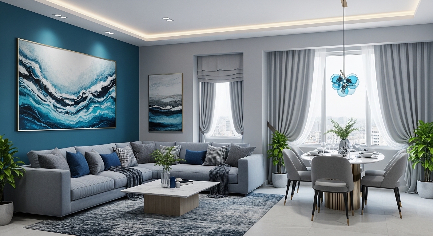 Ocean Blue Hues With Complementary Grey