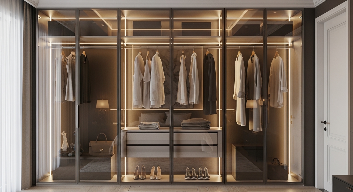 Glass Wardrobe with Lighting