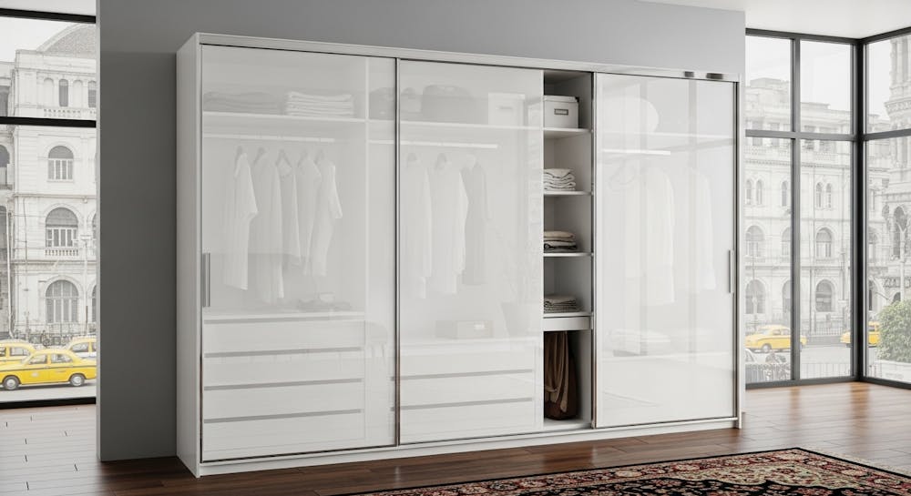 Glossy White Glass Wardrobe