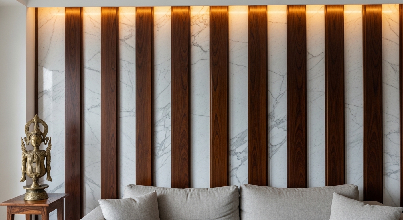 Louvers with Marble + Wood Combo