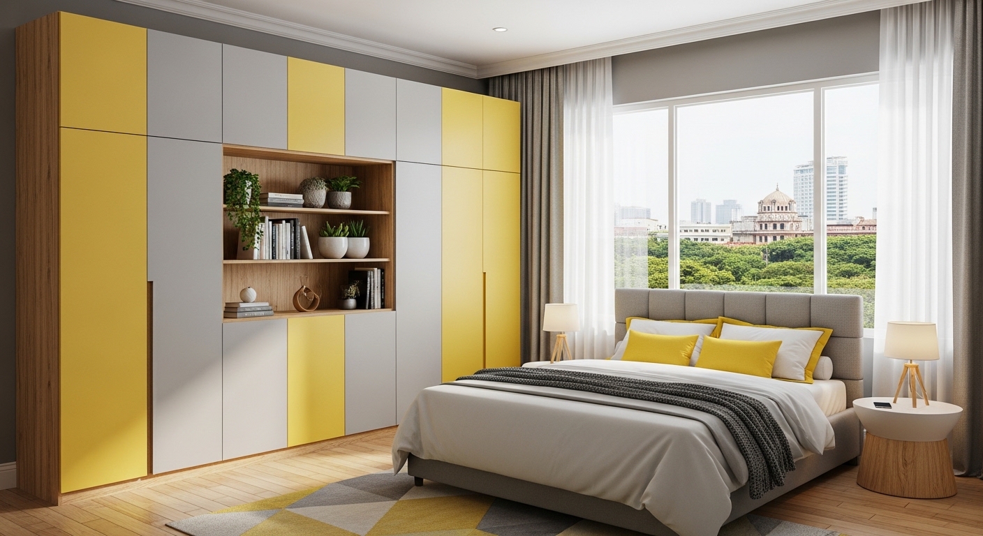 Yellow and Grey Combination Wardrobe