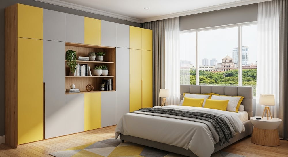 Yellow and Grey Combination Wardrobe