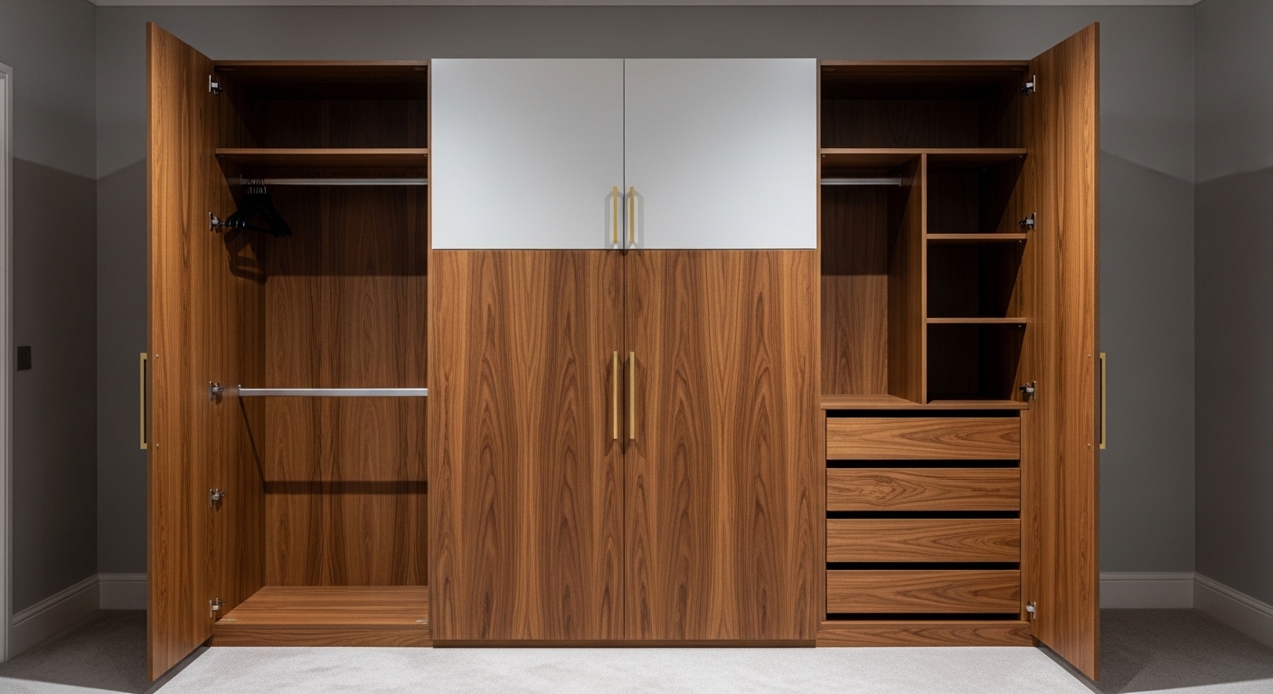 Wooden Brown and White Dual-Block Wardrobe